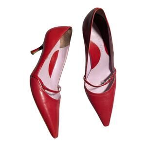 Vtg Y2K Gianni Bini Red Glossy Leather Pointed Kitten Heel Mary Jane Pumps Sz 8